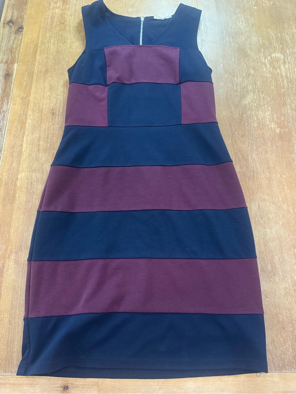 41 Hawthorn Navy and Burgundy Striped Midi Sheath Dress